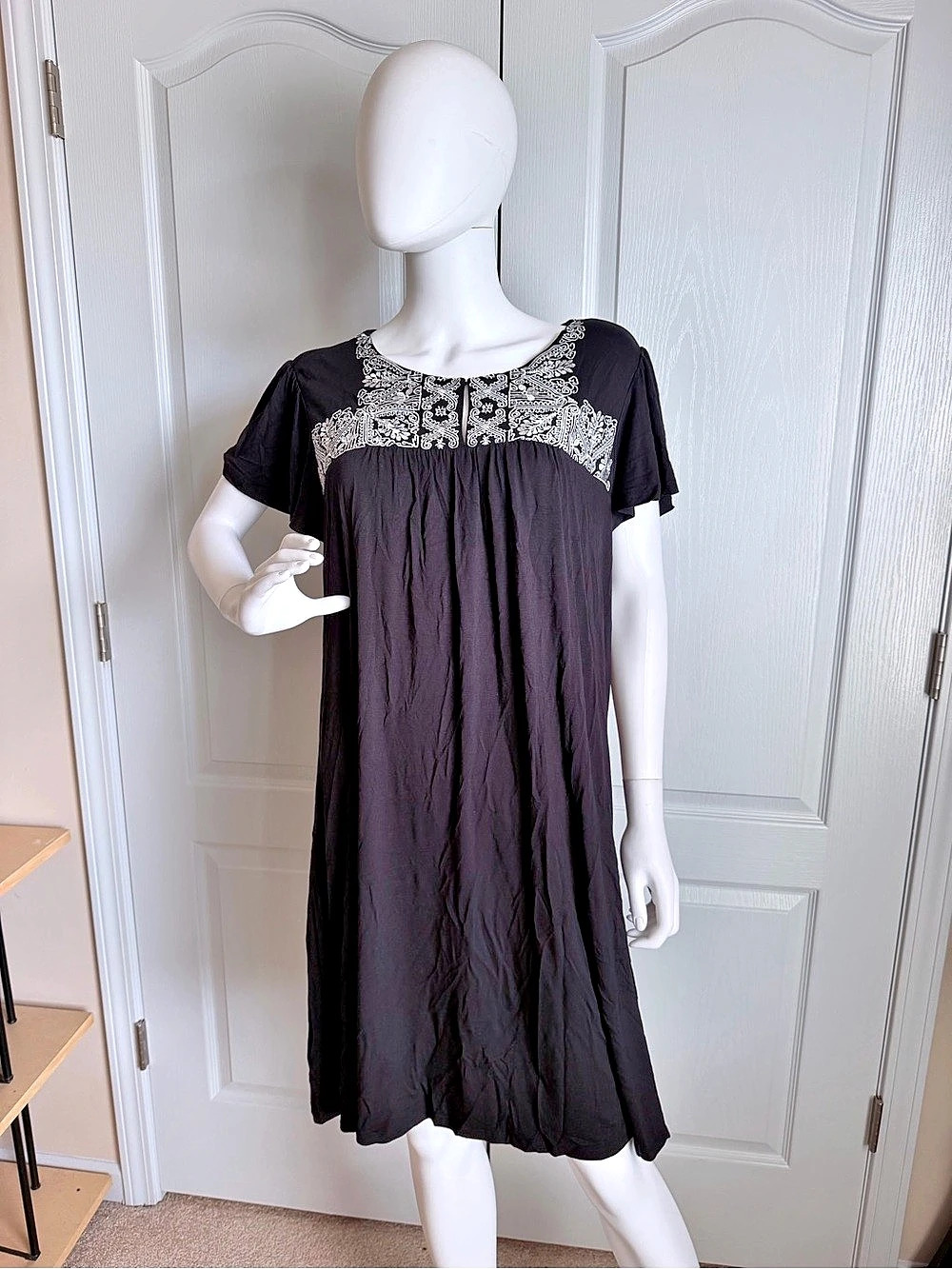 New Adrianna Papell Embroidered Bohemian-Style Peasant Mini Dress Size 2X $99